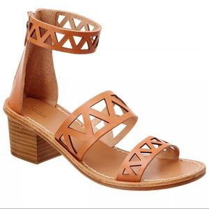 SOLUDOS Geo Laser Cut Mid Heel Sandals